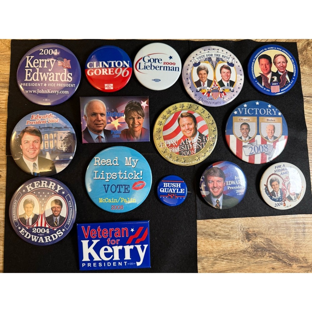 Political Campaign Button Lot 15 Kerry Edwards Obama McCain Palin Clinton Gore
